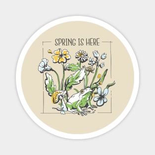 Spring is here , Frog and Flowers  Design Magnet